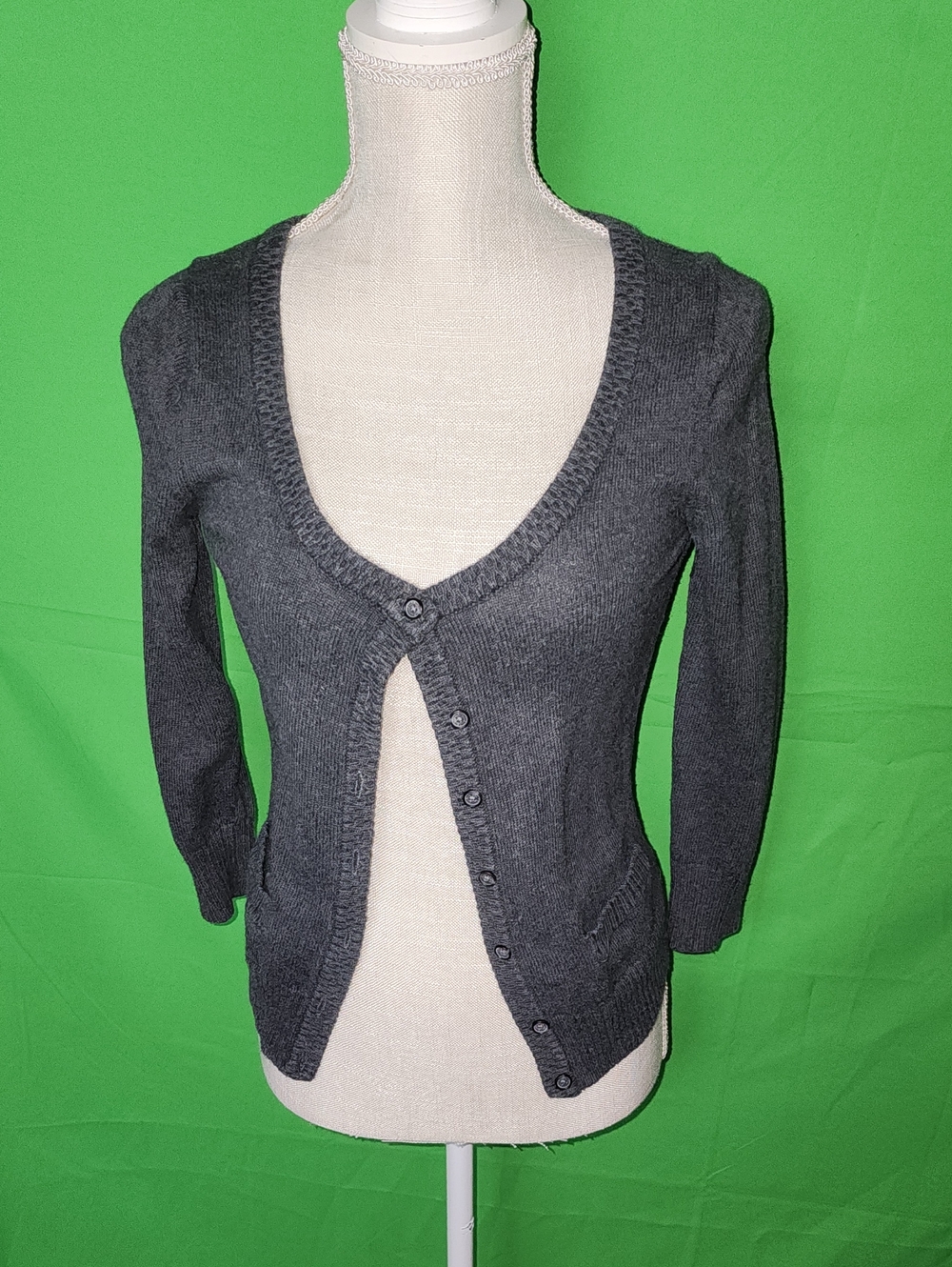 VTG Y2K American Eagle Charcoal Gray Knit Cardigan Sweater Style 6021 M